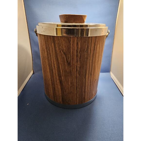 Vintage/Mid-Century (MCM) Kromex Faux Wood Print Ice Bucket/Wine Chiller -9-1/2" - Picture 1 of 9